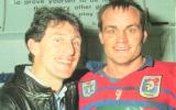 David Waite and Mark Sargent in the sheds after a match.