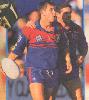 Robbie O'Davis celebrates a Matthew Johns try.