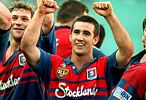 Andrew Johns cheers the miraculous win!