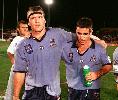 Adam Muir and Andrew Johns after a good win for NSW.