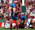 Andrew Johns celebrates with Scott Conley as Newcastle draws level.