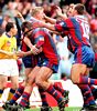 Adam Muir, Scott Conley and Lee Jackson are first on hand to celebrate Darren Albert's matchwinner.