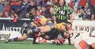... and is bundled into touch, in a big turning point of the match.