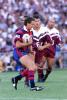 Hughesy-boy tries to step the Manly defenders.