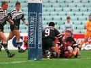 Andrew Johns nearly goes over next to the posts.