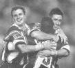 Mark Hughes, Timana Tahu and Andrew Johns after a try.