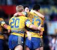 The Eels celebrate the win.