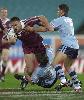 Dane Carlaw is shut down by Matthew Gidley.