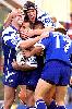 The Bulldogs celebrate another try.