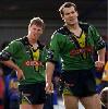 Clinton Schifcofske and Brett Finch contemplate another Knights try.