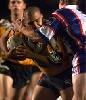 Owen Craigie is hit a bit high by a Knight.