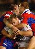 Matt Parsons and Sean Rudder tackle evil Luke Bailey.