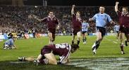 Robbie O'Davis cheers as Dane Carlaw gets the winning try.