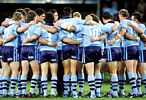 New South Wales have a pre-match huddle.