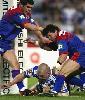 Mark O'Meley goes over for the easiest of tries ...