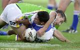 Brad Tighe crashes over for a great try.