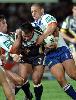 Carl Webb is shut down by Andrew Johns and Daniel Abraham.