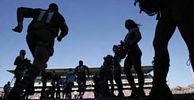 Newcastle run out onto the redeveloped EnergyAustralia Stadium, 17,000 fans cheering them on.