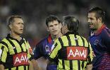 Stand-in captain Matthew Gidley and Adam Woolnough get the talking to.
