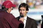 A much missed Andrew Johns is interviewed after the game.