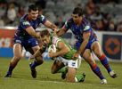 William Zillman cowers in fear of Steve Simpson and Andrew Johns.