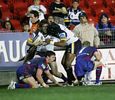 Ty Williams celebrates Ashley Graham's first try.