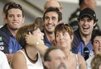 (Suspended) Danny Buderus and (injured) Andrew Johns and Chris Bailey watch all the action from the sidelines.