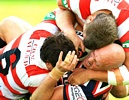 Danny Wicks bursts into a gap with seconds remaining in the match.